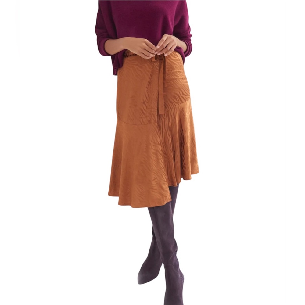 Anthropologie‎ Mauve Size 12 Tamra Jacquard Bronze Tiger Stripe Faux Wrap Skirt